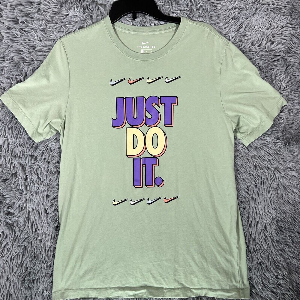 Nike Adult Shirt Large Green Purple Just Do It Graphic Swoosh Pullover Tee Mens